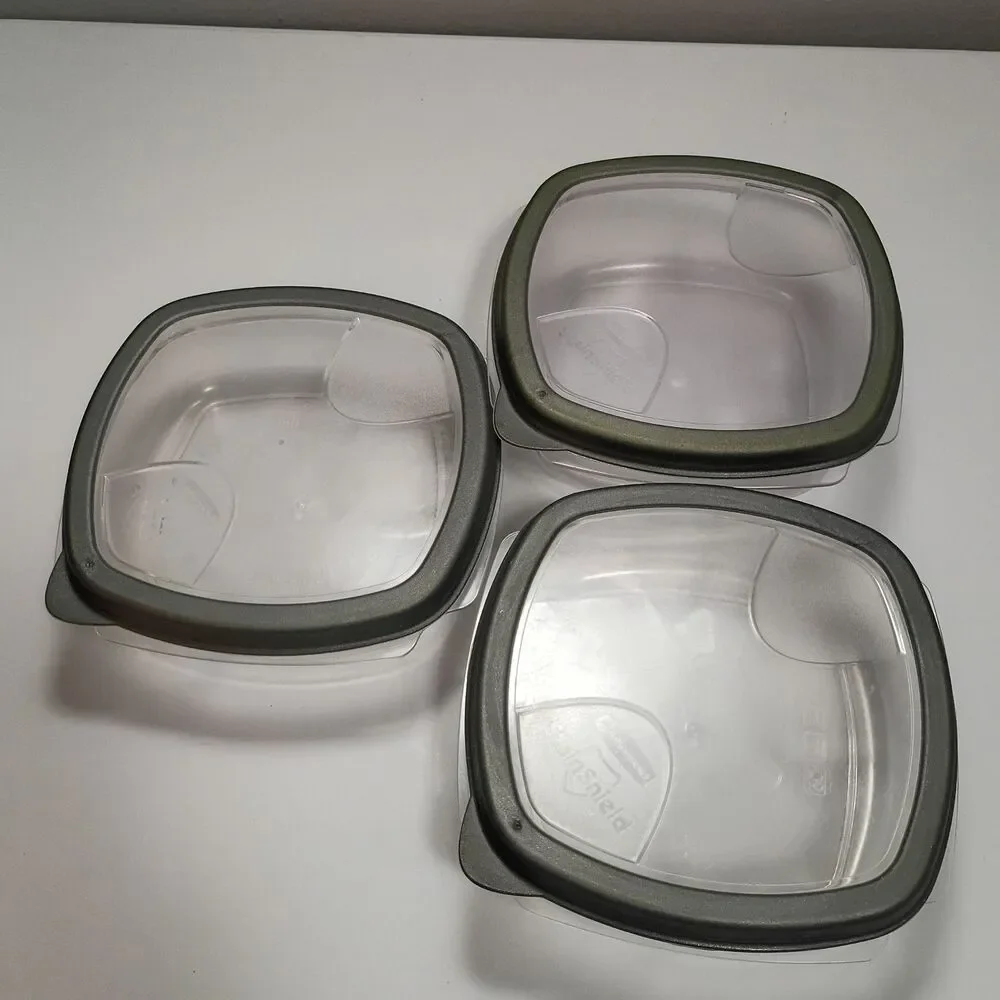 Rubbermaid Stain Shield Storage Green 3 Containers 1-3.2 & 2-2.1 Cups Square+Lid